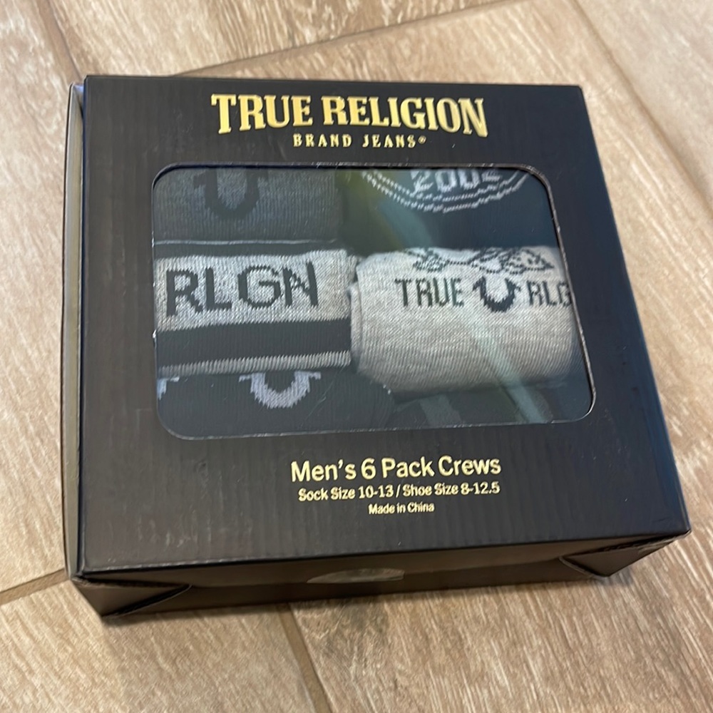 True Religion 6 Pk Crew Socks